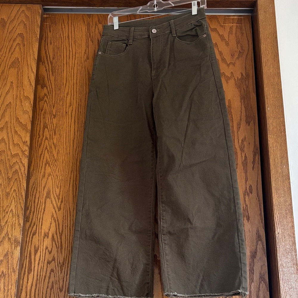Wide-Leg Olive Green Jeans